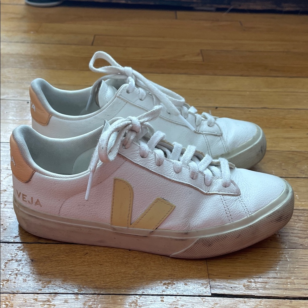 Veja Women's White sneakers with yellow and peach accent colors